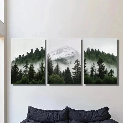 3pcs Forests and Mountains with Rising Mist Wall Art Canvas Unframed - High Quality Print 100% Australian Made Wall Canvas - Bella Home Decor
