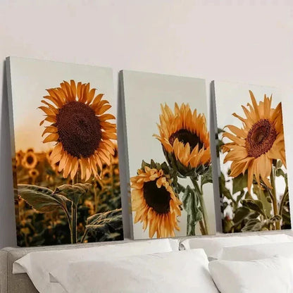 3pcs Nordic Sunflower Blooms in the Field Wall Art Canvas Unframed - High Quality Print 100% Australian Made Wall Canvas