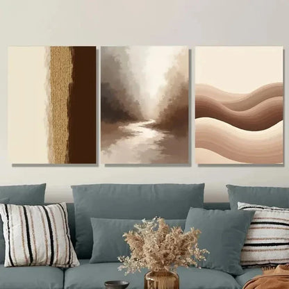 3pcs Modern Abstract Forest Landscape Beige Gray Set Canvas Unframed - High Quality Print 100% Australian Made Wall Canvas