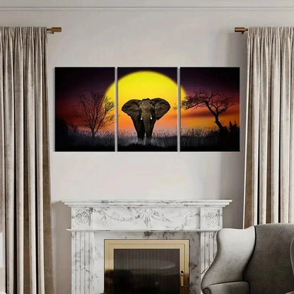 3pcs African Elephant Sunset Modern Wall Art Set Canvas Framed 50x70cm - High Quality Print 100% Australian Made Wall Canvas Ready to Hang - Bella Home Decor