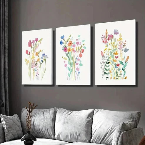 3pcs Colorful Botanical Wildflower  Wall Art Set Canvas Unframed - High Quality Print 100% Australian Made Wall Canvas - Bella Home Decor