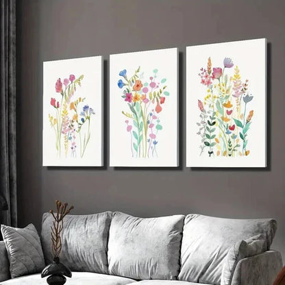 3pcs Colorful Botanical Wildflower  Wall Art Set Canvas Unframed - High Quality Print 100% Australian Made Wall Canvas - Bella Home Decor