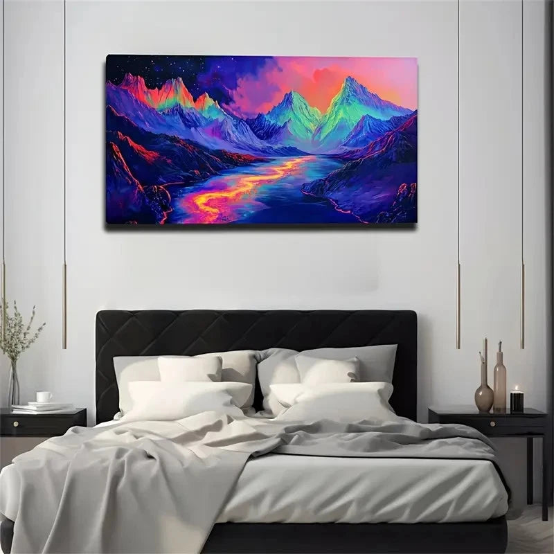 Vibrant Landscape Colorful Sky Wall Art Canvas Office Home Room Framed 120x60cm