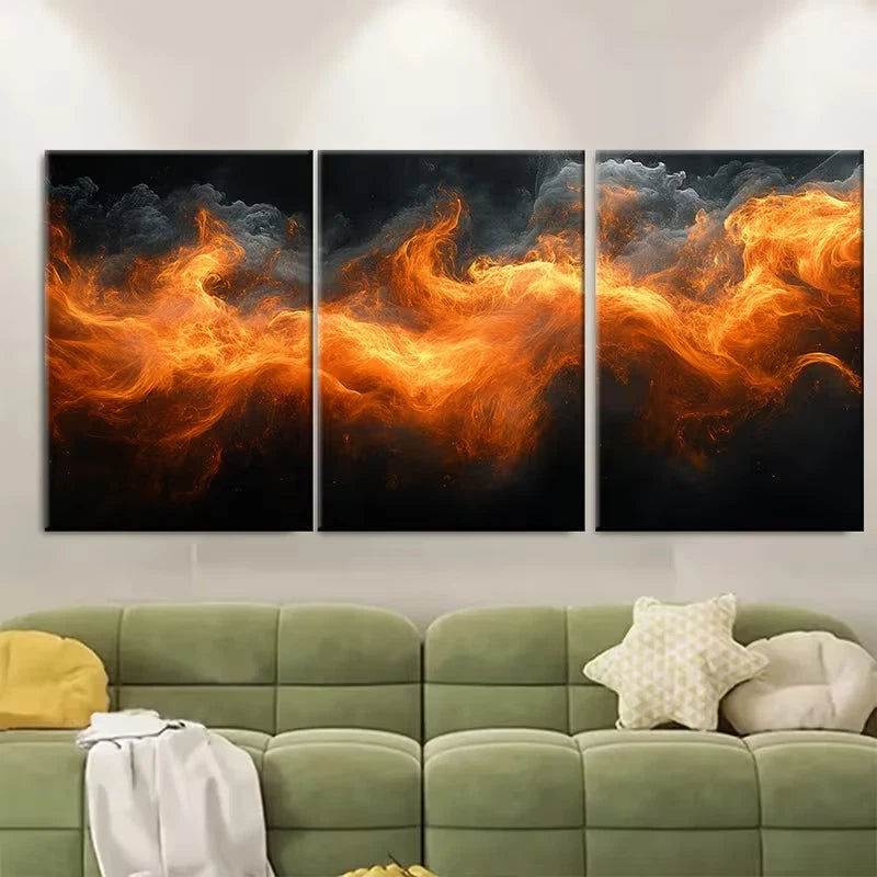 3pcs Vibrant Fiery Orange Flames Wall Art Set Canvas Framed 60x90cm - High Quality Print 100% Australian Made Wall Canvas Ready to Hang