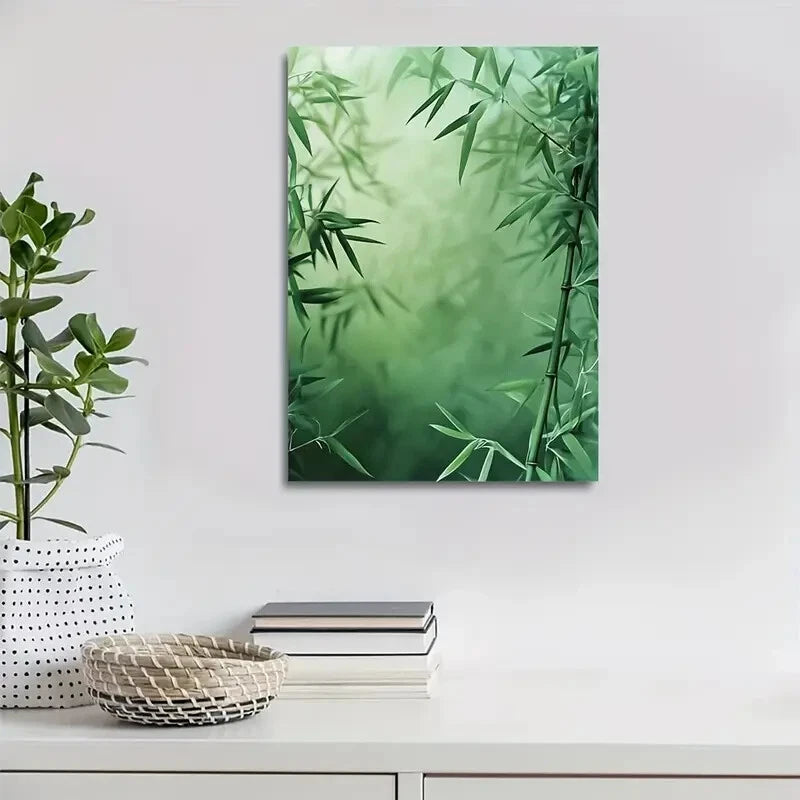Tranquil Natural Scene with Pine Green Painting 40x60cm Metal Print Ready to Hang - Bella Home Decor
