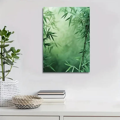 Tranquil Natural Scene with Pine Green Painting 40x60cm Metal Print Ready to Hang - Bella Home Decor
