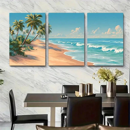 3pcs Beach Theme Décor Sunny Beaches Perfect Wall Art Set Canvas Framed 40x60cm - High Quality Print 100% Australian Made Wall Canvas Ready to Hang - Bella Home Decor