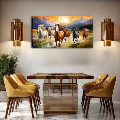 Bold Horses Group Hot Wall Art Canvas Office Home Room Framed 120x60cm