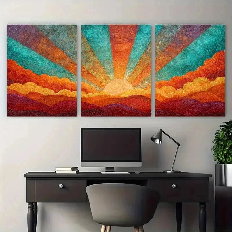 3pcs Colorful Sunshine Living Room Perfect Wall Art Set Canvas Framed 50x70cm - High Quality Print 100% Australian Made Wall Canvas Ready to Hang - Bella Home Decor