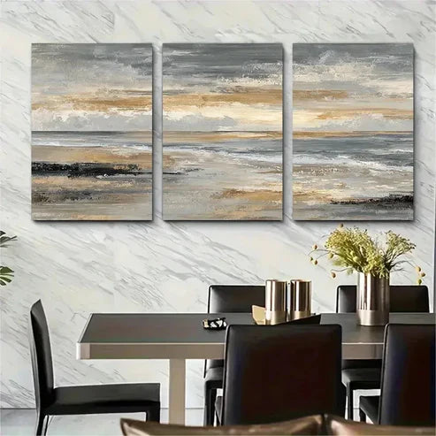 3pcs Sunset Beach Landscape Abstract Perfect Wall Art Canvas Unframed - High Quality Print 100% Australian Made Wall Canvas
