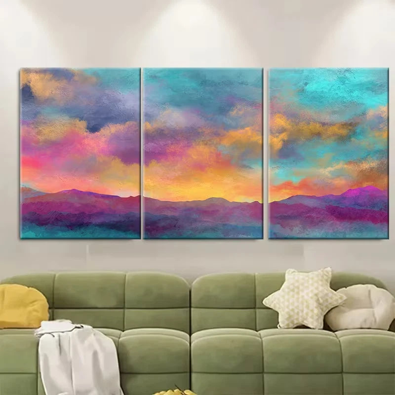 3pcs Abstract Colorful Landscape Metal Print Ready to Hang Art - Bella Home Decor