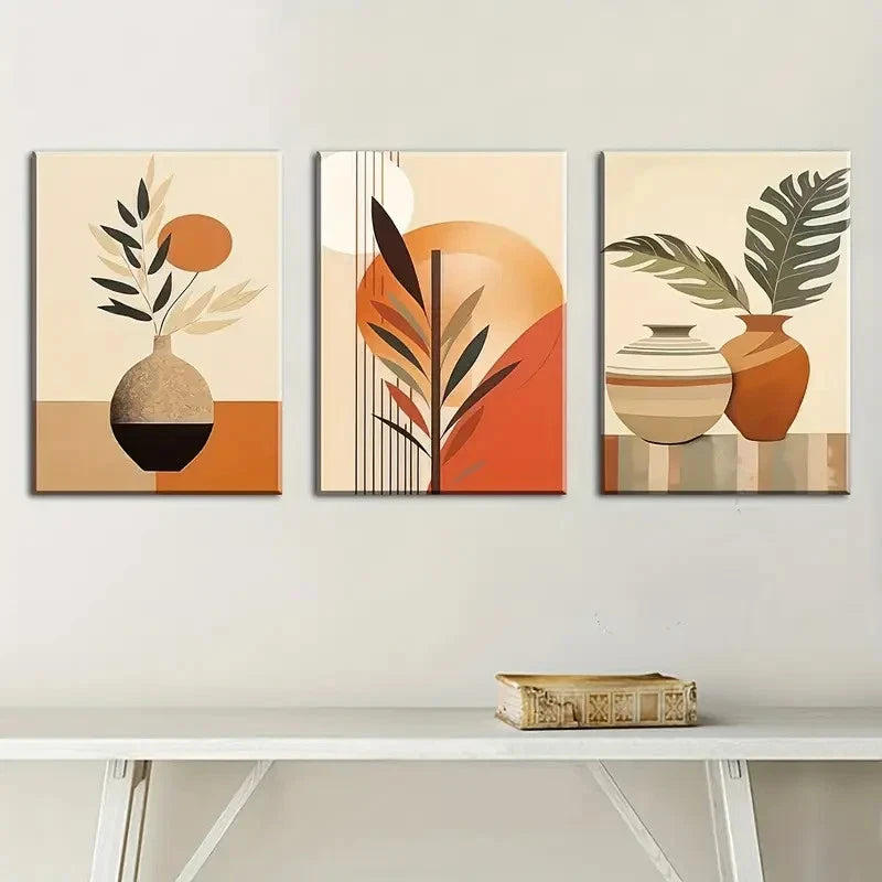 3pcs Abstract Natural Leaves Bohemian Metal Print Ready to Hang Art - Bella Home Decor