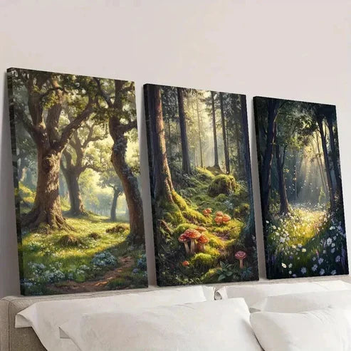 3pcs Forest & Flowers Nature Landscape Wall  Art Set Canvas Unframed - High Quality Print 100% Australian Made Wall Canvas - Bella Home Decor