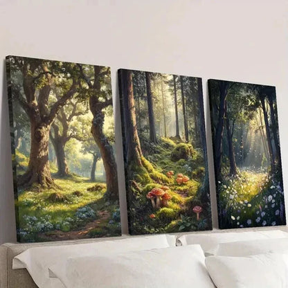 3pcs Forest & Flowers Nature Landscape Wall  Art Set Canvas Unframed - High Quality Print 100% Australian Made Wall Canvas - Bella Home Decor
