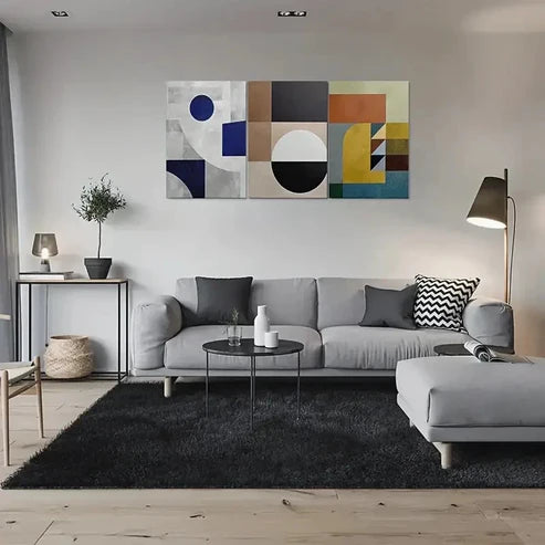 3pcs Geometric Pattern Colourful Yellow  Wall Art Set Canvas Unframed - High Quality Print 100% Australian Made Wall Canvas - Bella Home Decor