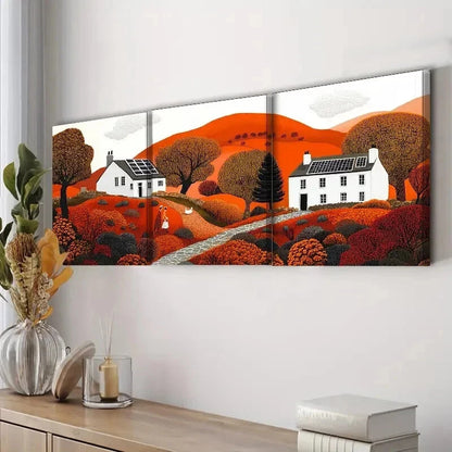 3pcs Autumn Sun House Colorful Sharpe Perfect Wall Art Set Canvas Framed 60x90cm - High Quality Print 100% Australian Made Wall Canvas Ready to Hang