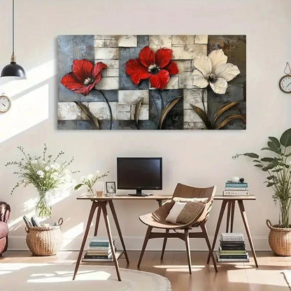 White Flowers Modern Floral Wall Art Canvas Office Home Room Framed 120x60cm - Bella Home Decor