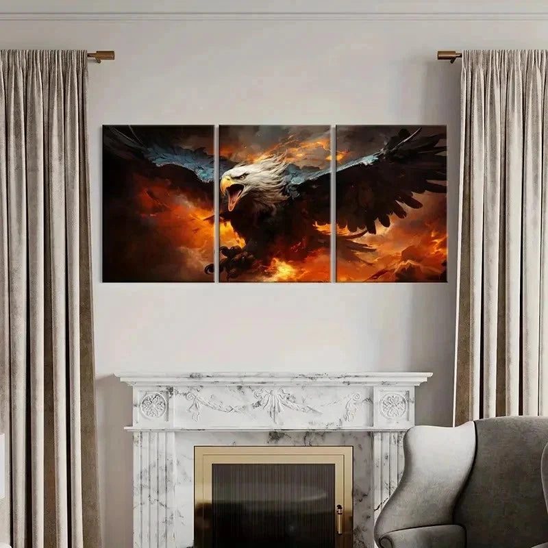 3pcs Dramatic Eagle & Volcano Decor Wall Art Set Canvas Framed 50x70cm - High Quality Print 100% Australian Made Wall Canvas Ready to Hang - Bella Home Decor