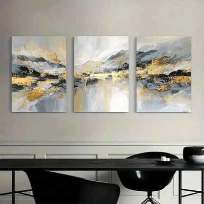 3pcs Golden And Silvery Accent Abstract Metal Print Ready to Hang Art - Bella Home Decor