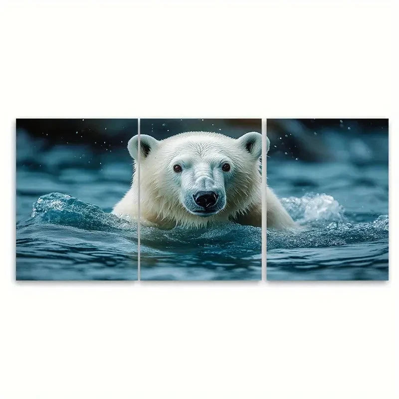 3pcs Polar Bear Wildlife Art BY  Wall Art Set Canvas Framed 40x60cm - High Quality Print 100% Australian Made Wall Canvas Ready to Hang - Bella Home Decor