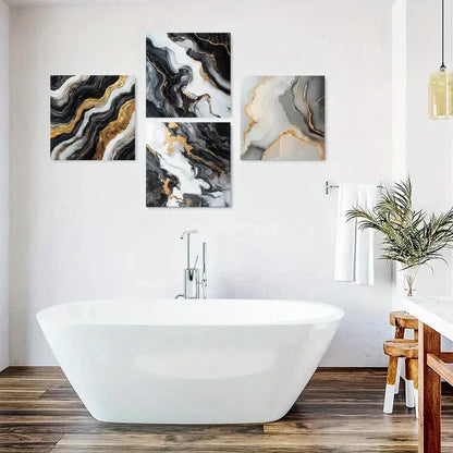 4pcs Black And White Square Wall Art Decor, Mar Wall Art Canvas Framed