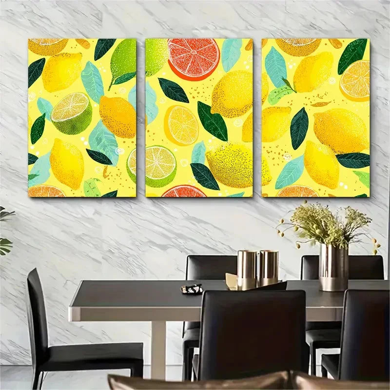 3pcs Vibrant Lemon Continuous Prefect Wall Art Set Canvas Framed 40x60cm - High Quality Print 100% Australian Made Wall Canvas Ready to Hang