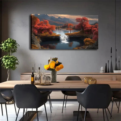 Red Leaf Forest & Mountain Wall Art canvas office home room framed 120x60cm - Bella Home Decor