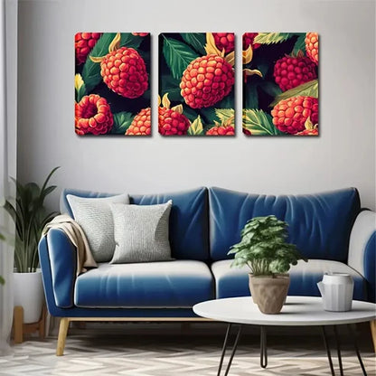 3pcs Raspberry Eco-Style Suitable Wall Art Set Canvas Unframed - High Quality Print 100% Australian Made Wall Canvas