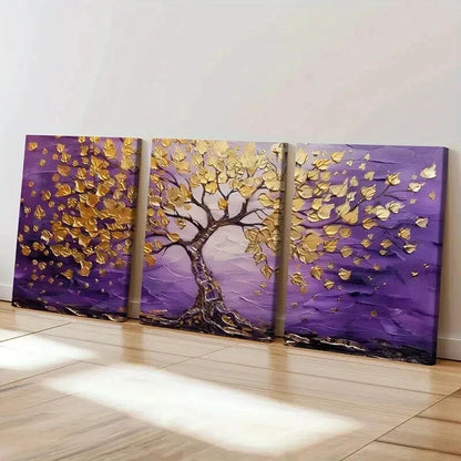 3pcs Abstract Golden Tree Purple Sky Wall Art Set Canvas Framed 40x60cm - High Quality Print 100% Australian Made Wall Canvas Ready to Hang - Bella Home Decor
