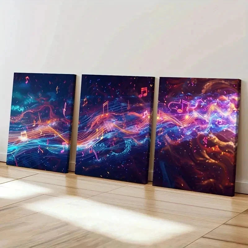 3pcs Abstract Style Colorful Musical Notes Wall Art Set Canvas Framed 60x90cm - High Quality Print 100% Australian Made Wall Canvas Ready to Hang - Bella Home Decor