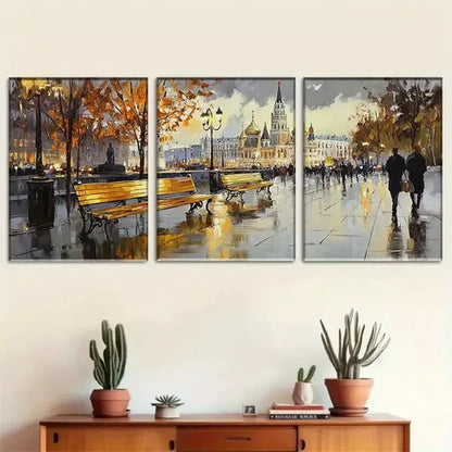 3pcs Modern Autumn Cityscape Wrapped Wall Art Canvas Unframed - High Quality Print 100% Australian Made Wall Canvas