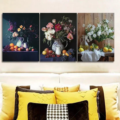 3 PCS Fruit Flowers Jug Prints Art Deco Wall Art Set Canvas Unframed - High Quality Print 100% Australian Made Wall Canvas - Bella Home Decor