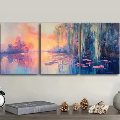 3pcs Oil Lilies in Water Painting Nature Perfec Wall Art Set Canvas Unframed - High Quality Print 100% Australian Made Wall Canvas