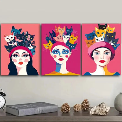 3pcs A Cat on the Head Art Painting Metal Print Ready to Hang Art - Bella Home Decor