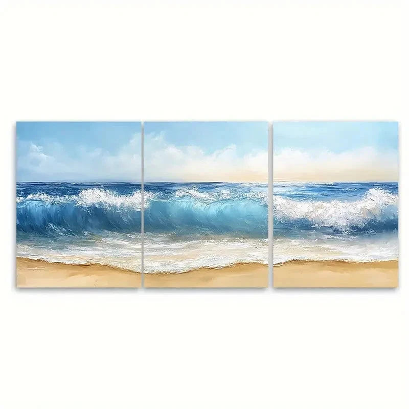 3pcs Beach Waves Seascape Painting RL  Wall Art Set Canvas Framed 50x70cm - High Quality Print 100% Australian Made Wall Canvas Ready to Hang - Bella Home Decor