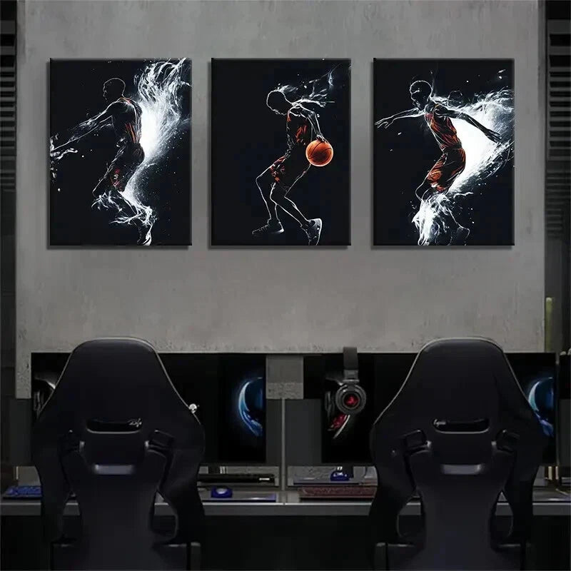 3pcs Dynamic Silhouette of a Basketball Perfect Wall Art Set Canvas Framed 50x70cm - High Quality Print 100% Australian Made Wall Canvas Ready to Hang - Bella Home Decor