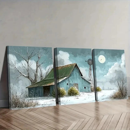 3pcs Winter Landscape With Snow Covered Wall Art Set Canvas Framed 40x60cm - High Quality Print 100% Australian Made Wall Canvas Ready to Hang