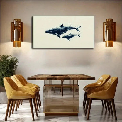Whale Silhouette Design Wall Art canvas office home room framed 120x60cm - Bella Home Decor