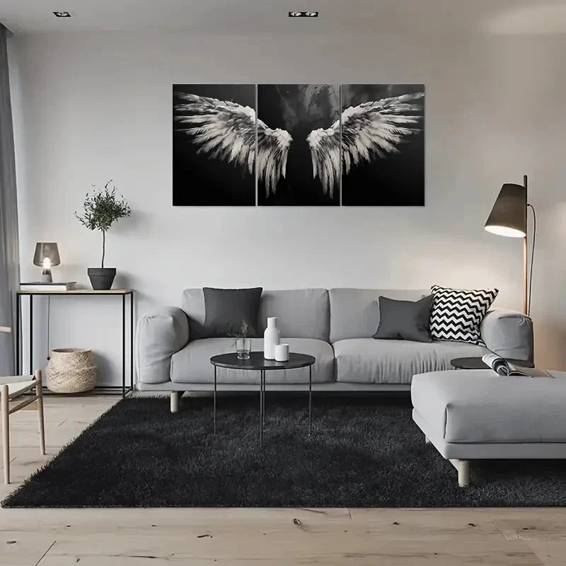 3pcs Black and White Angel Wings Metal Print Ready to Hang Art - Bella Home Decor