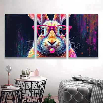 3pcs Colorful Bunny with Glasses Decor  Wall Art Set Canvas Framed 60x90cm - High Quality Print 100% Australian Made Wall Canvas Ready to Hang - Bella Home Decor