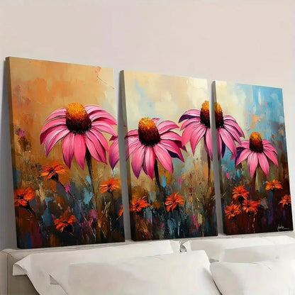 3pcs Pink & Beige Floral Wall Decor R O   Wall Art Set Canvas Framed 40x60cm - High Quality Print 100% Australian Made Wall Canvas Ready to Hang