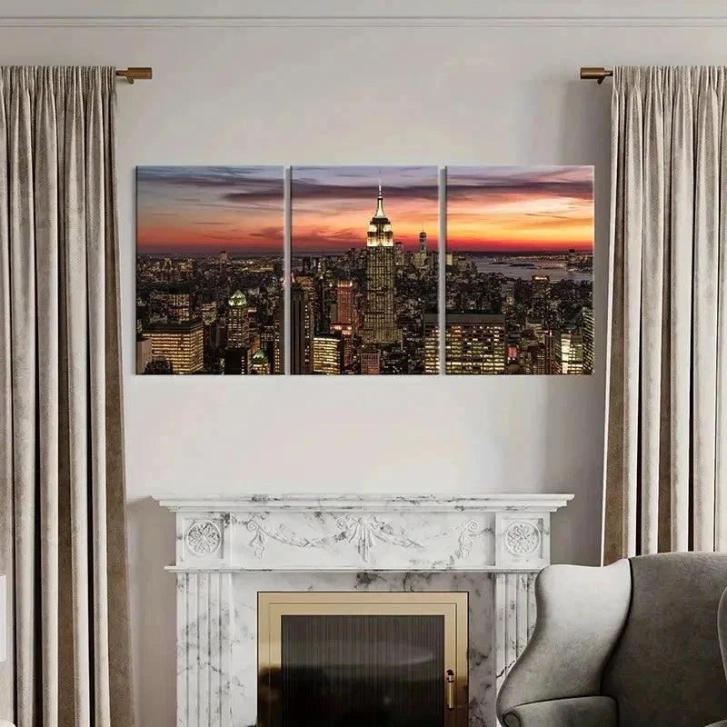 3pcs New York Empire State Building Wall Art Set Canvas Framed 60x90cm - High Quality Print 100% Australian Made Wall Canvas Ready to Hang