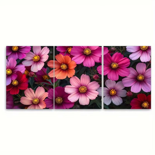 3pcs Enchanting Cosmos Wildflower Floral Meadow Metal Print Ready to Hang Art