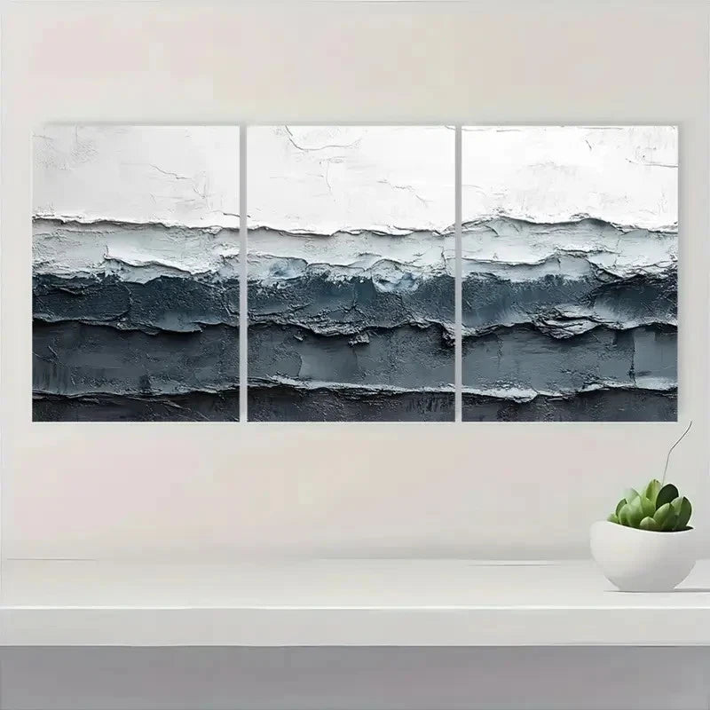 3pcs Gray and White Textured Abstract VC  Wall Art Set Canvas Framed 50x70cm - High Quality Print 100% Australian Made Wall Canvas Ready to Hang