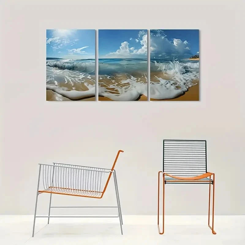 3pcs Beach Waves Ocean Scene Coastal Metal Print Ready to Hang Art - Bella Home Decor
