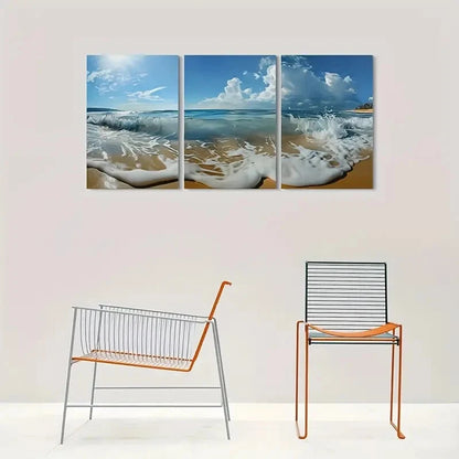 3pcs Beach Waves Ocean Scene Coastal Metal Print Ready to Hang Art - Bella Home Decor