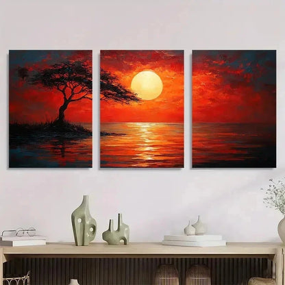 3pcs Savannah Sunshine Red Darkness Perfect Wall Art Set Canvas Framed 50x70cm - High Quality Print 100% Australian Made Wall Canvas Ready to Hang - Bella Home Decor