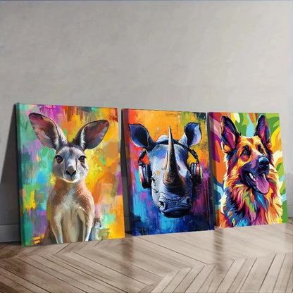 3pcs Three animals Wall Art Set Canvas Framed 40x60cm - High Quality Print 100% Australian Made Wall Canvas Ready to Hang - Bella Home Decor