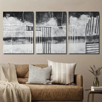 3pcs Neutral Black And White Line Wall Art Canvas Unframed - High Quality Print 100% Australian Made Wall Canvas