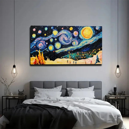 Night Sky Landscape Swirling Wall Art Canvas Office Home Room Framed 120x60cm